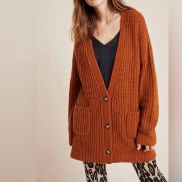 Anthropologie Sweaters - Anthropologie Marino wool blend cottagecore burnt orange oversize Cardigan